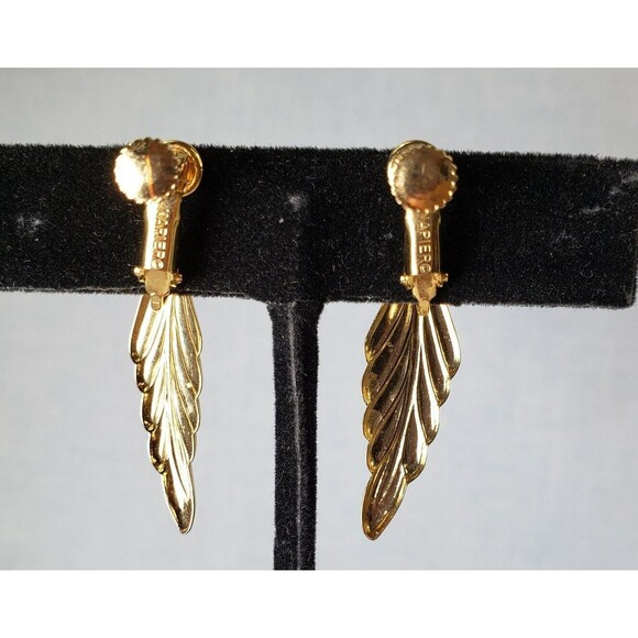 Vintage Napier Gold Tone Dangle Drop Screw Back Leaf Shaped Earrings - Picture 8 of 13